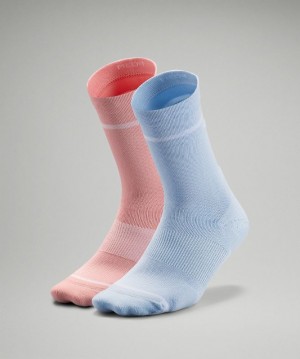 Calcetines Lululemon Power Stride Crew Sock 2 Pack Stripe Mujer Azules Beige Rosas | 12659-YFKV