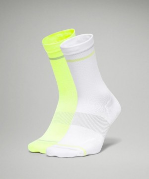 Calcetines Lululemon Power Stride Crew Sock Stripe 2 Pack Mujer Verde Menta Amarillos | 76958-UPJS