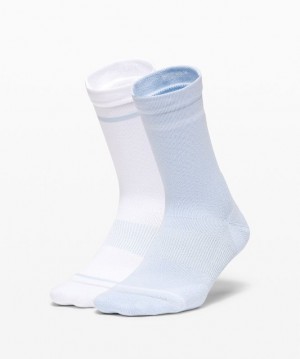 Calcetines Lululemon Power Stride Crew Sock Stripe 2 Pack Mujer Blancos Azules Beige | 35924-GLXW