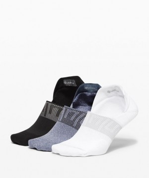 Calcetines Lululemon Power Stride No-Show Sock with Active Grip 3 Pack Hombre Blancos Azules Negros | 03429-BUJT