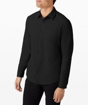 Camisa Lululemon Airing Easy Long Sleeve Button Up Shirt Ventlight Mesh Hombre Negros | 06921-DSMA