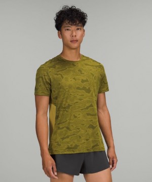 Camisa Lululemon Fast and Free Short Sleeve Shirt Hombre Camuflados Dorados Verdes | 18372-MIHS