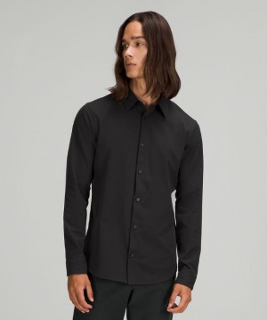 Camisa Lululemon New Venture Long Sleeve Shirt Hombre Negros | 85401-IKCM