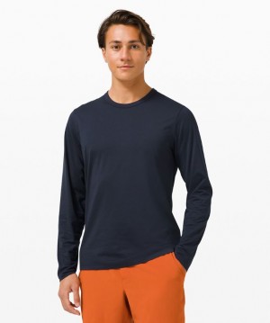 Camisa Lululemon The Fundamental Long Sleeve Shirt Hombre Azul Marino | 10732-MOHW