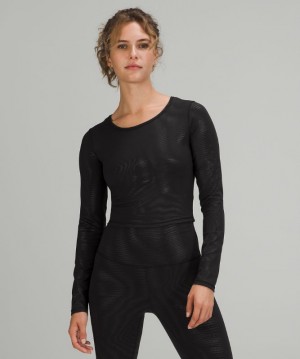 Camisa Lululemon Wunder Train Cropped Long Sleeve Shirt Foil Mujer Negros | 59072-RGWV