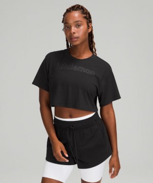 Camiseta Lululemon All Yours Cropped Graphic Mujer Negros | 59273-WSMD