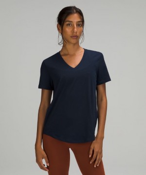 Camiseta Lululemon Love V-Neck Mujer Azul Marino | 25431-KVOC