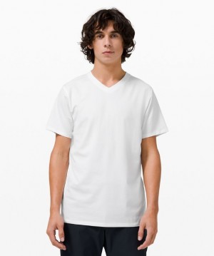 Camiseta Lululemon The Fundamental V-Neck Hombre Blancos | 75389-PSIN