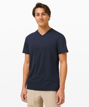 Camiseta Lululemon The Fundamental V Hombre Azul Marino | 13627-BXFW