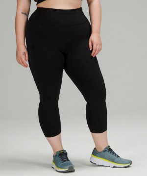 Leggins Lululemon Fast and Free HR Crop 23" Non-Reflective Mujer Negros | 68201-DONM