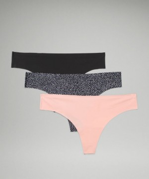 Ropa Interior Lululemon InvisiWear Mid-Rise Thong Underwear 3 Pack Mujer Negros Rosas Blancos Negros | 01325-FYHT