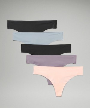 Ropa Interior Lululemon InvisiWear Mid-Rise Thong Underwear 5 Pack Mujer Negros Negros Lavanda Azules Rosas Blancos | 93627-ASTK