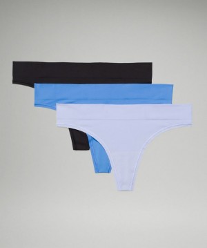 Ropa Interior Lululemon Seamless Mid-Rise Thong Underwear 3 Pack Mujer Negros Azules Lavanda | 56970-JQVW