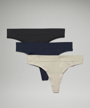 Ropa Interior Lululemon Seamless Mid-Rise Thong Underwear 3 Pack Mujer Negros Azul Marino Verde Oliva Claro | 81325-SGVW