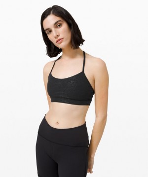 Sports Bras Lululemon Flow Y Bra Nulu Emboss Mujer Negros | 18537-IYEB