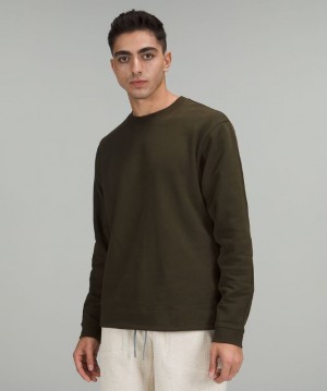 Sudadera con Capucha Lululemon French Terry Oversized Long Sleeve Crew Hombre Verde Oliva Oscuro | 69475-OHEX