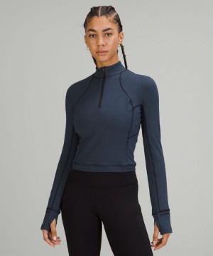 Sudaderas Lululemon It's Rulu Run Cropped Half-Zip Mujer Azul Marino Negros | 05176-OEKL