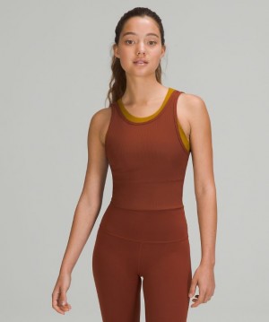 Tank Top Lululemon Power Pivot Tank Rib Mujer Marrom | 80591-XSAY