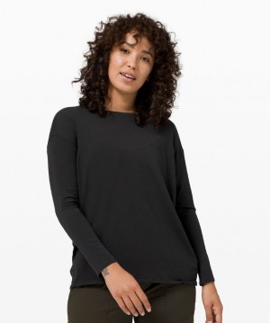 Tops Lululemon Back in Action Long Sleeve Mujer Negros | 90124-TMLF