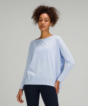 Tops Lululemon Back in Action Long Sleeve Mujer Azules Beige | 84951-TRAQ