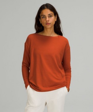 Tops Lululemon Back in Action Long Sleeve Mujer Rojos Oscuro | 47321-QGFD