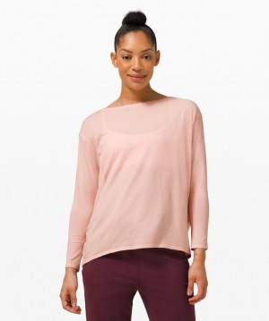 Tops Lululemon Back in Action Long Sleeve Mujer Rosas Blancos | 83794-PMHF