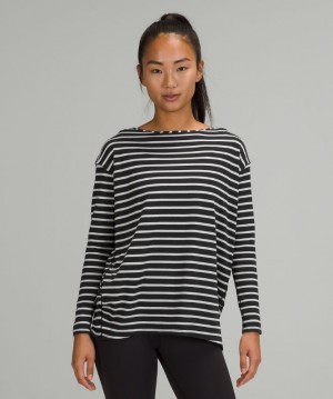 Tops Lululemon Back in Action Long Sleeve Mujer Negros | 52810-PCGQ