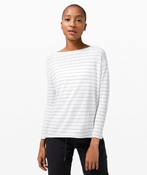 Tops Lululemon Back in Action Long Sleeve Mujer Blancos Negros | 58941-QUER