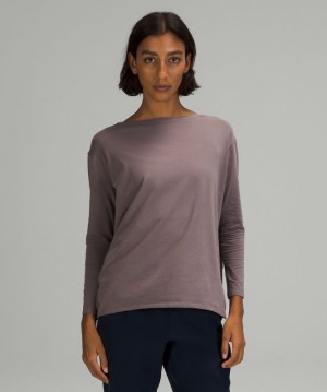 Tops Lululemon Back in Action Long Sleeve Mujer Lunar Rock | 24358-KVOG