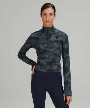 Tops Lululemon It's Rulu Run Cropped 1/2 Zip Mujer Camuflados Azul Marino Azules | 29560-FKUX