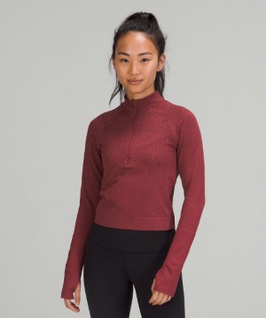 Tops Lululemon Rest Less Cropped 1/2 Zip Mujer Herringbone Fade Mulled Wine / French Press | 76354-LHIR