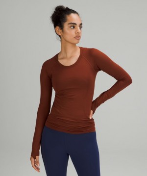 Tops Lululemon Swiftly Tech Long Sleeve 2.0 Mujer Marrom Marrom | 06173-OYCB