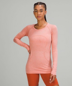 Tops Lululemon Swiftly Tech Long Sleeve 2.0 Mujer Rosas Rosas Blancos | 64128-JISK