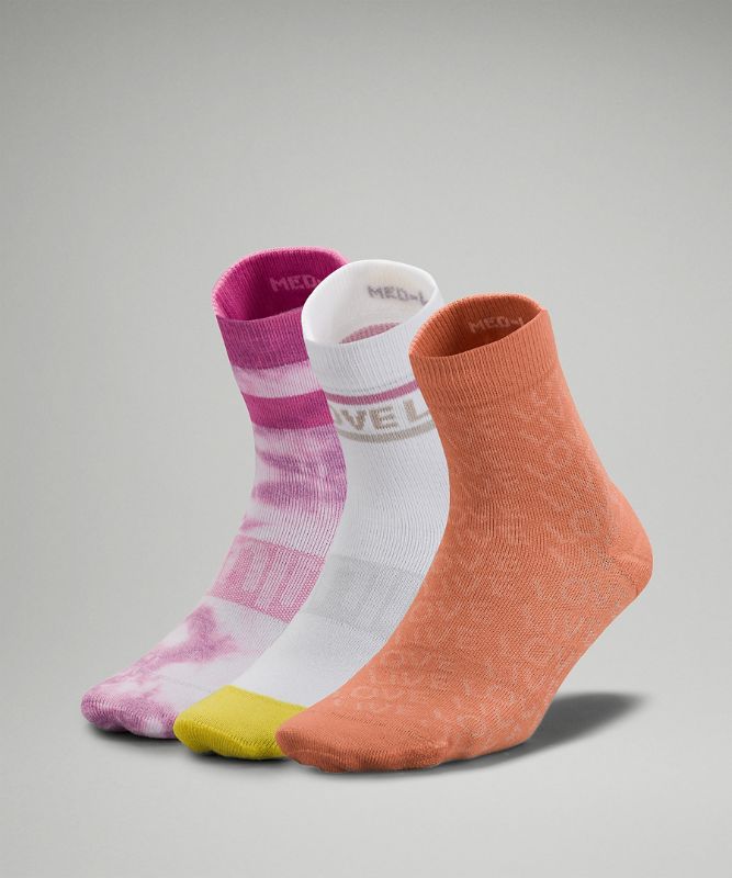 Calcetines Lululemon Daily Stride Mid Crew Sock 3 Pack Mujer Rosas Multicolor Rosas | 50137-CFAH