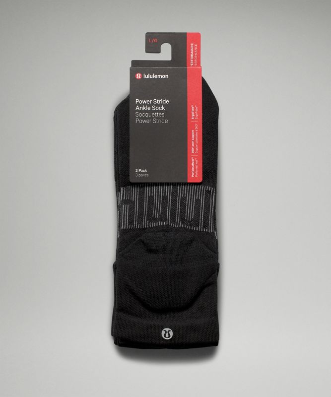 Calcetines Lululemon Power Stride Ankle Sock 3 Pack Hombre Negros | 83519-ZKOX