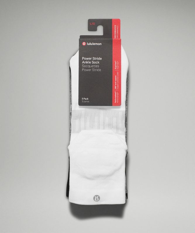 Calcetines Lululemon Power Stride Ankle Sock 3 Pack Hombre Blancos Grises Negros | 25309-VCRQ