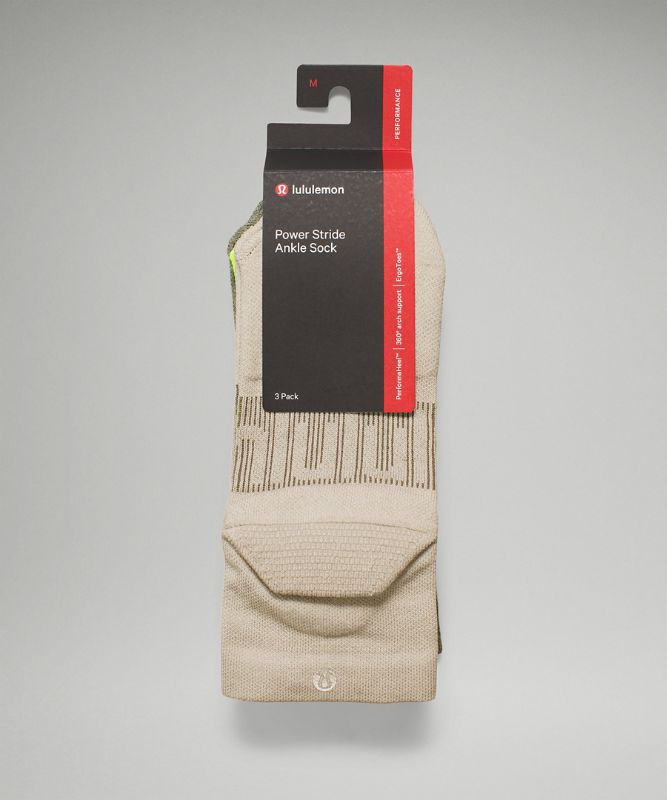 Calcetines Lululemon Power Stride Ankle Sock 3P Hombre Beige Amarillos Verde Oliva | 05643-TOXQ