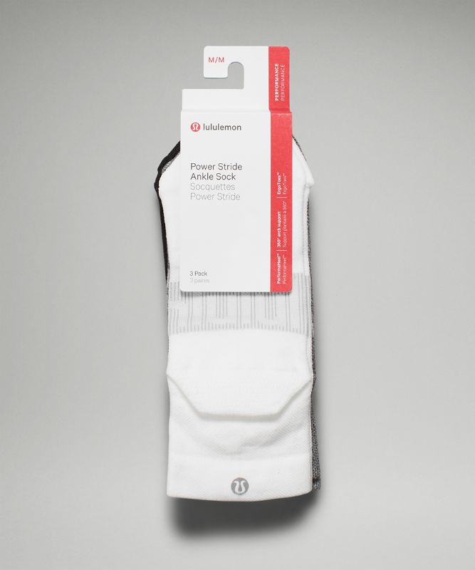 Calcetines Lululemon Power Stride Ankle Sock 3 Pack Mujer Blancos Grises Negros | 15926-RSUB