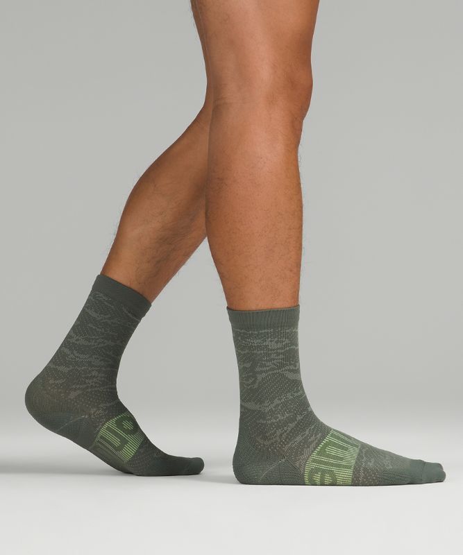 Calcetines Lululemon Power Stride Crew Sock Camo Hombre Verdes | 75618-VJLH