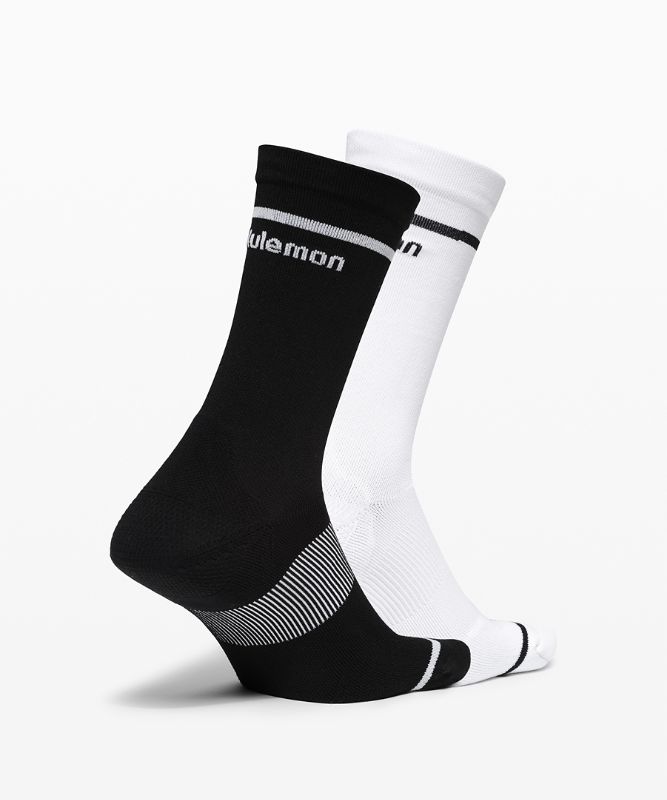 Calcetines Lululemon Power Stride Crew Sock Stripe 2 Pack Hombre Negros Blancos | 51490-XZAE