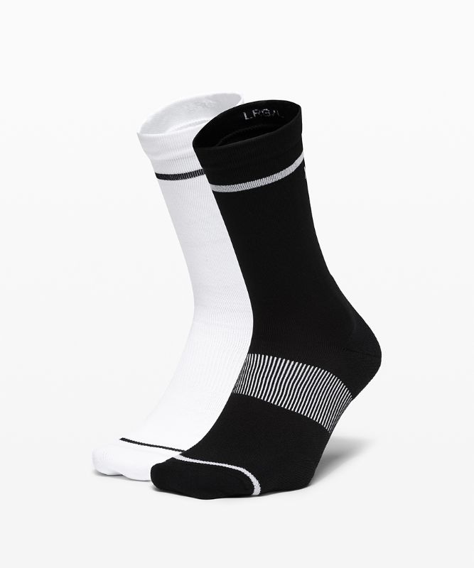 Calcetines Lululemon Power Stride Crew Sock Stripe 2 Pack Hombre Negros Blancos | 51490-XZAE