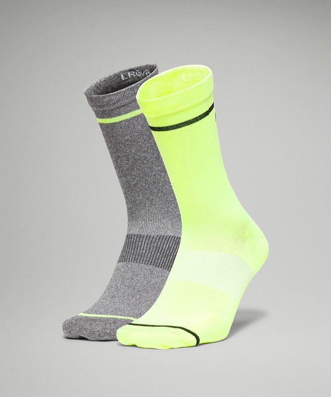 Calcetines Lululemon Power Stride Crew Sock Stripe 2 Pack Hombre Amarillos Negros | 93621-ULEN