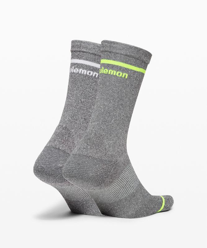 Calcetines Lululemon Power Stride Crew Sock Stripe 2 Pack Box Set Hombre Grises Oscuro | 40823-VUPW