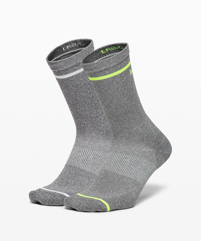 Calcetines Lululemon Power Stride Crew Sock Stripe 2 Pack Box Set Hombre Grises Oscuro | 40823-VUPW