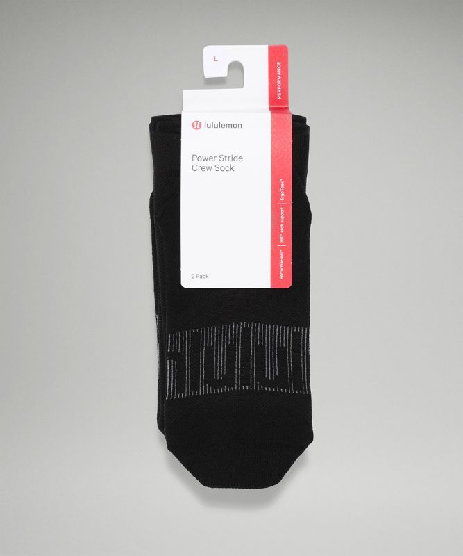 Calcetines Lululemon Power Stride Crew Sock 2 Pack Mujer Negros | 42308-HGWP