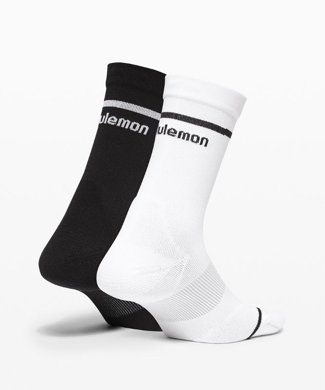 Calcetines Lululemon Power Stride Crew Sock 2 Pack Stripe Mujer Blancos Negros | 89653-JTUM