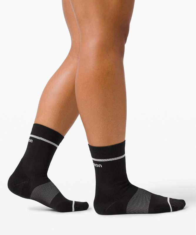 Calcetines Lululemon Power Stride Crew Sock 2 Pack Stripe Mujer Blancos Negros | 89653-JTUM