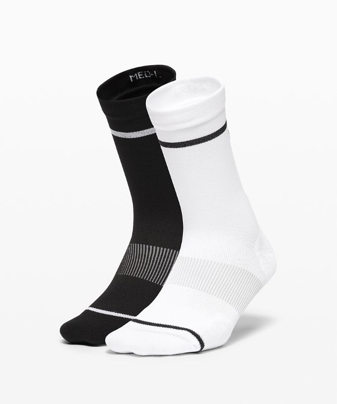 Calcetines Lululemon Power Stride Crew Sock 2 Pack Stripe Mujer Blancos Negros | 89653-JTUM