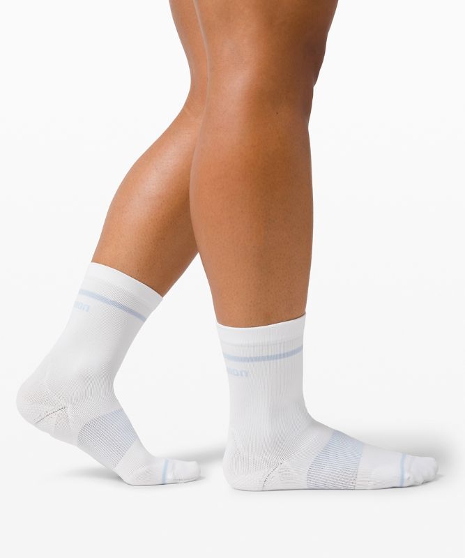 Calcetines Lululemon Power Stride Crew Sock Stripe 2 Pack Mujer Blancos Azules Beige | 35924-GLXW