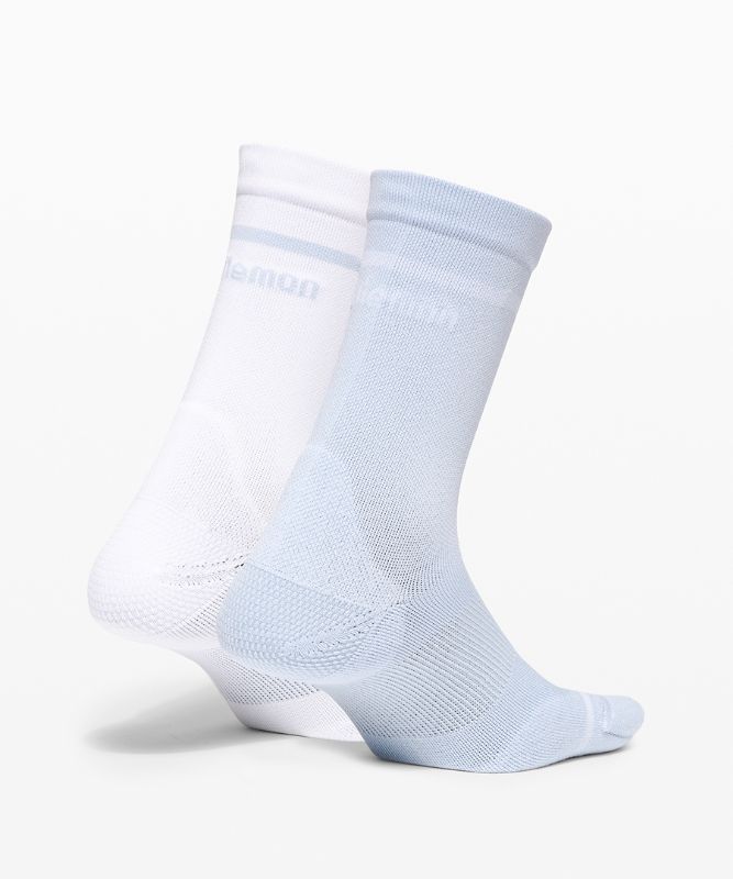 Calcetines Lululemon Power Stride Crew Sock Stripe 2 Pack Mujer Blancos Azules Beige | 35924-GLXW